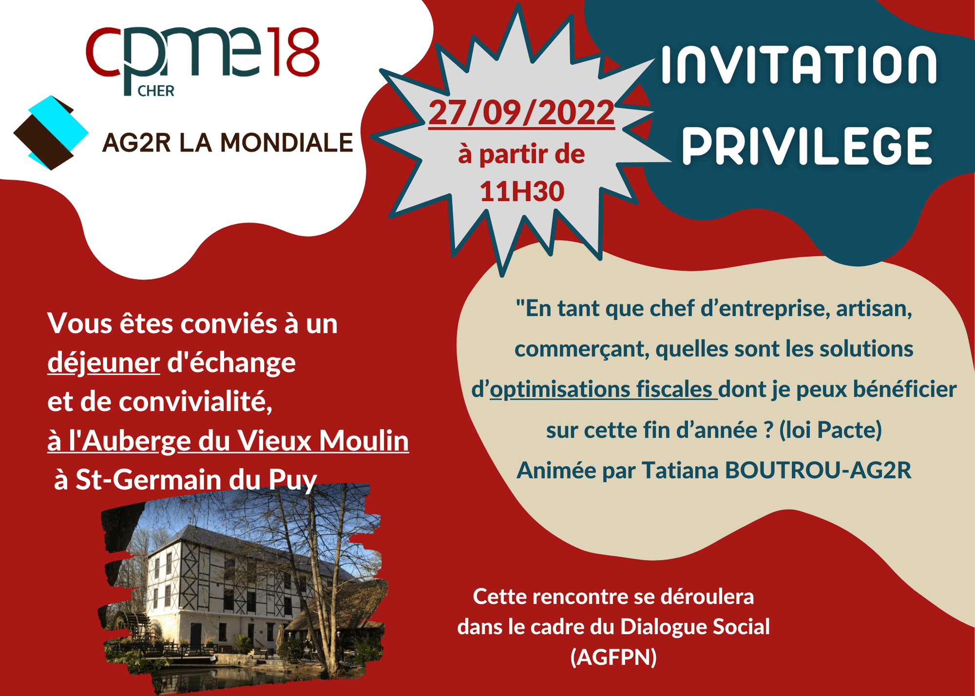 Invitation déjeuner Privilège CPME18 AG2R